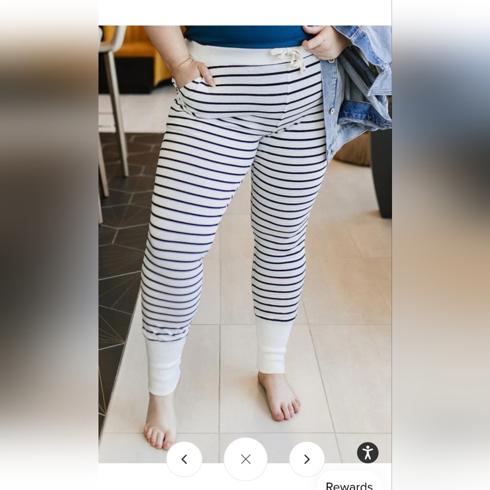 Ampersand Avenue Striped Black Ivory Jogger Lounge Pants 3XL - Picture 2 of 5